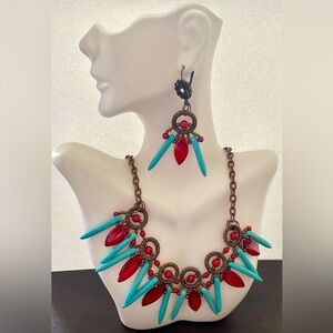 Women's Choker Bohemian with Turquoise chunky Spiked,Necklace Set